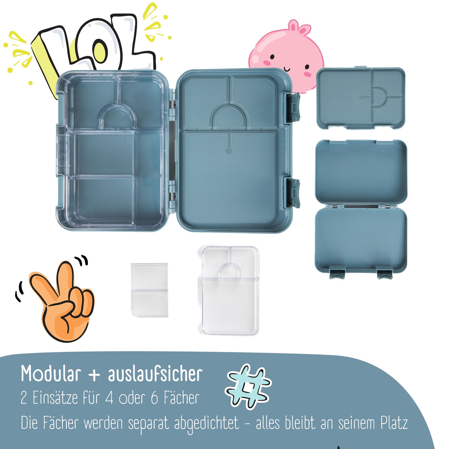 Children's lunchbox with compartments, lunch box, Bento box - Blue