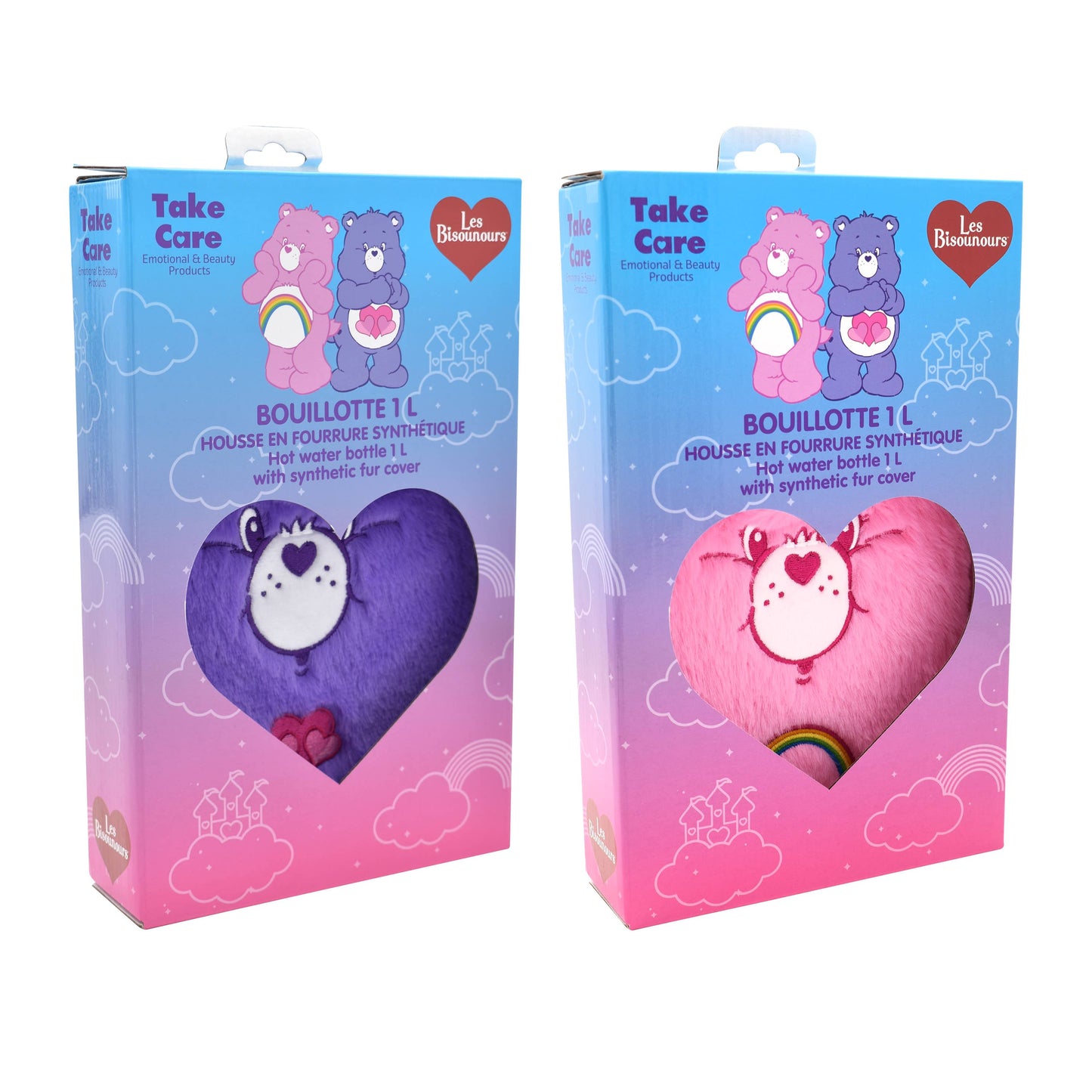 😍 Warmwaterkruik met hoes en Care Bears-print, warmwaterkruik voor warmtetherapie, warm water, rubber, koud, winter, kind, volwassene