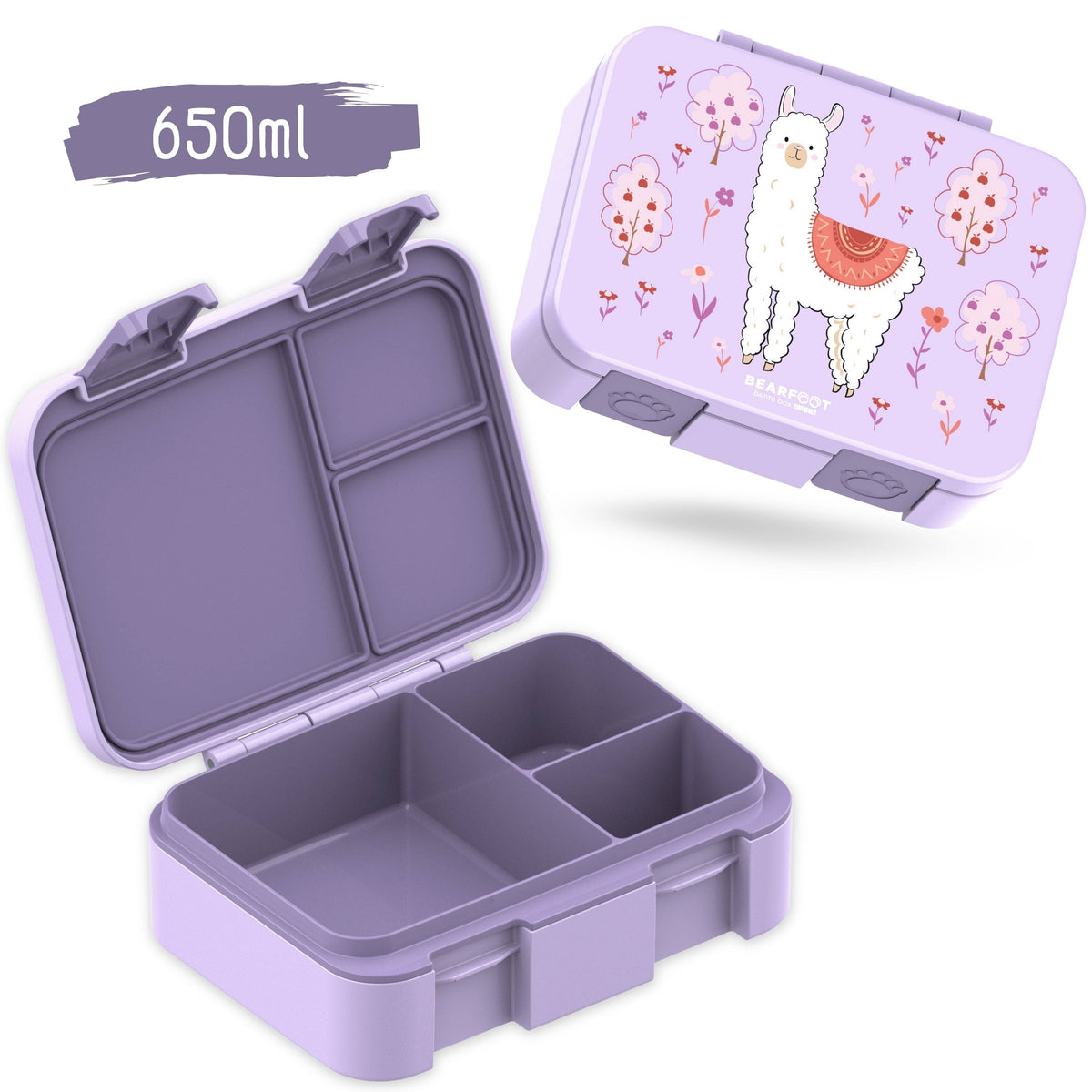 Lunchbox with compartments, lightweight & leak-proof - Llama purple