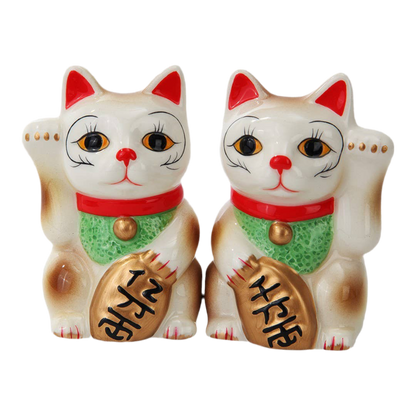 White Lucky Cats Salt and Pepper Shakers