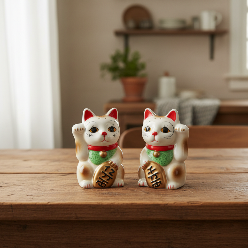 White Lucky Cats Salt and Pepper Shakers