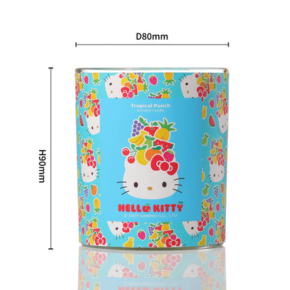 Blauwe kaars met originele Hello Kitty-print, geur Tropical Punch.