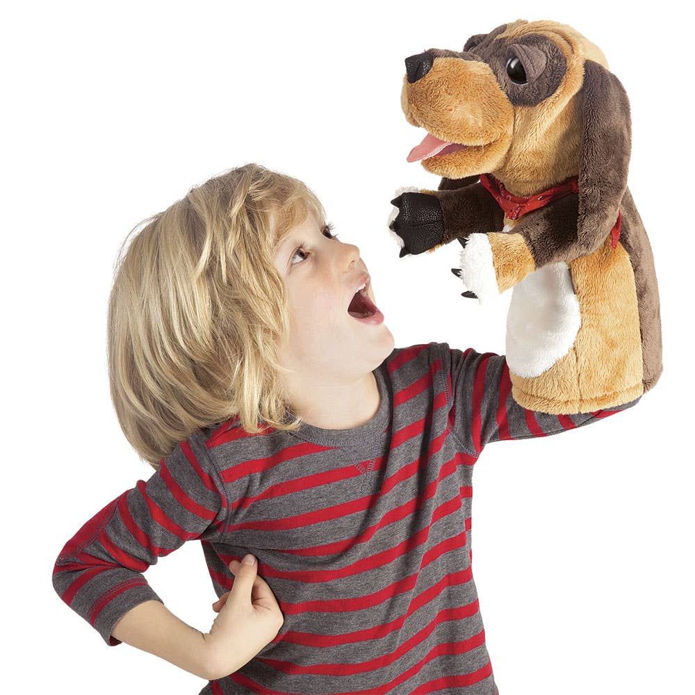 Hand puppet dog for puppet theatre