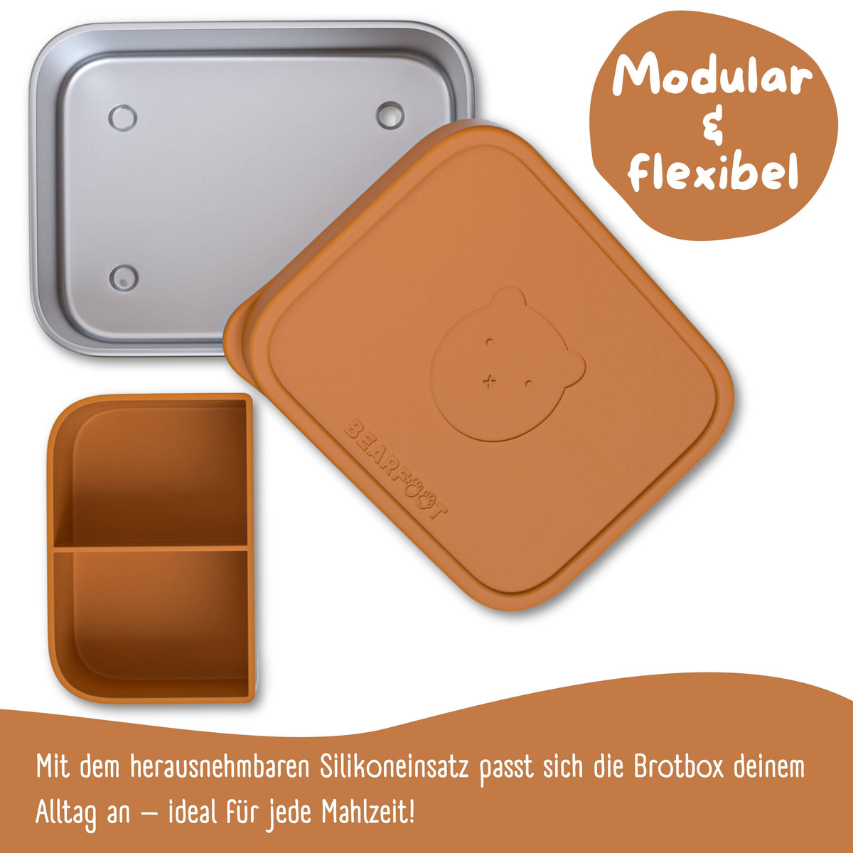 Kids' Stainless Steel Lunch Box with Silicone Insert - Brown