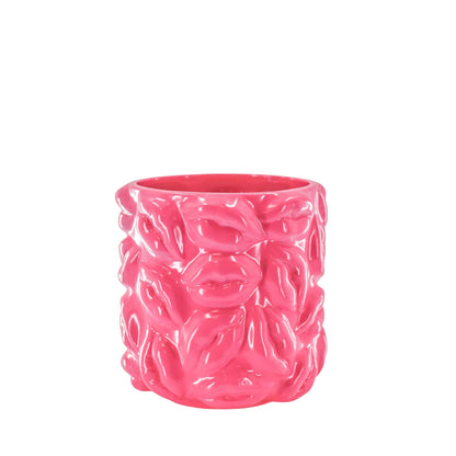 Bloempot - Kusjes - Keramiek - Neonroze - 17,5x17,5x17,5 cm