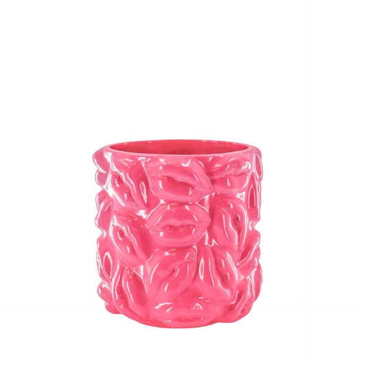 Bloempot - Kusjes - Keramiek - Neonroze - 17,5x17,5x17,5 cm