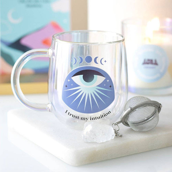Intuition double-walled glass mug with Aura crystal tea infuser