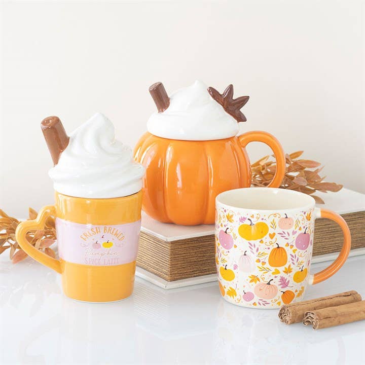 Autumn mug with pink and orange pumpkin design