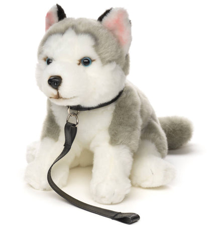 Peluche Husky gris, assis (avec laisse)