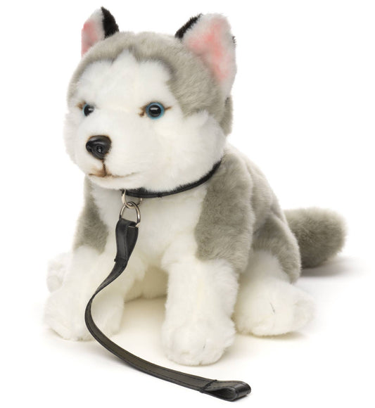 Grey Husky plush toy, sitting (with leash)