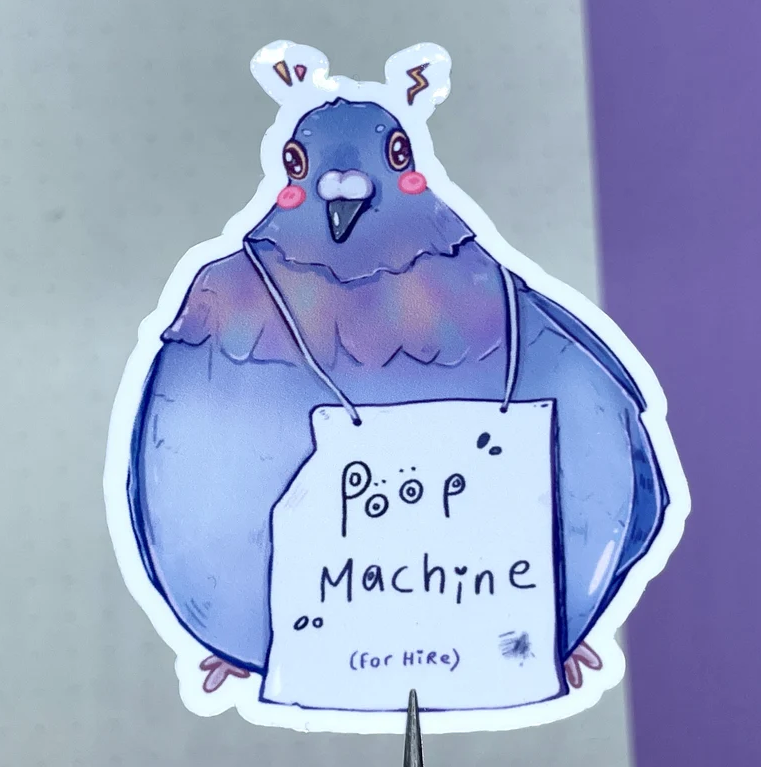 Duiven "Poepmachine" sticker
