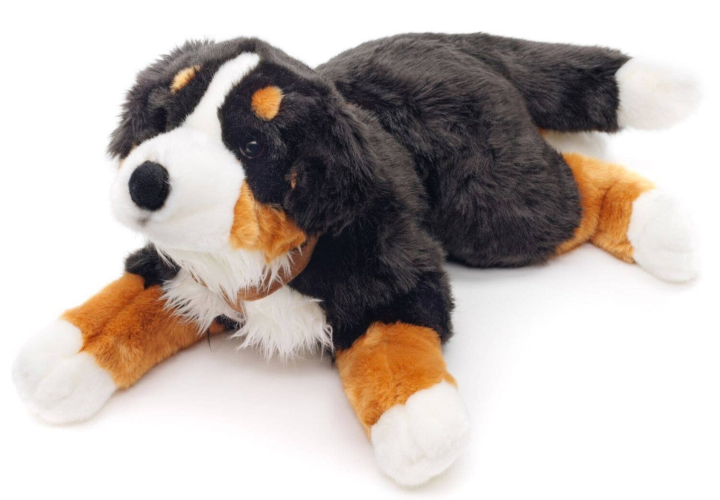 Reclining Bernese Mountain Dog plush toy (with harness)
