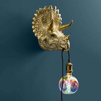 Triceratops Cera Gold wandlamp, hars, 31,5 x 28,5 cm