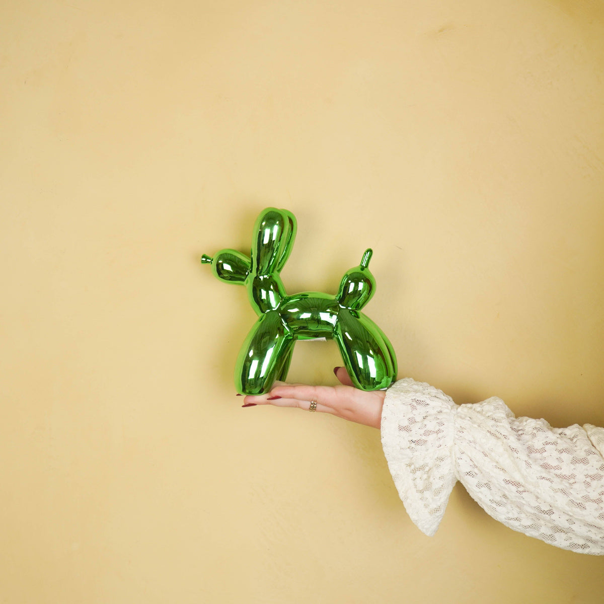 Decoratie - Ballonhondbeeldje - Keramiek - Metallic groen - 20x9x19 cm