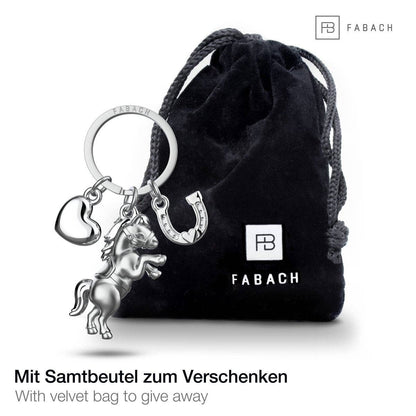 Sleutelhanger met paard, hartje en hoefijzer "Pony"