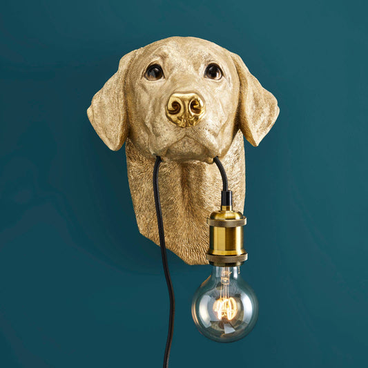Labrador "Lucky" gouden wandlamp