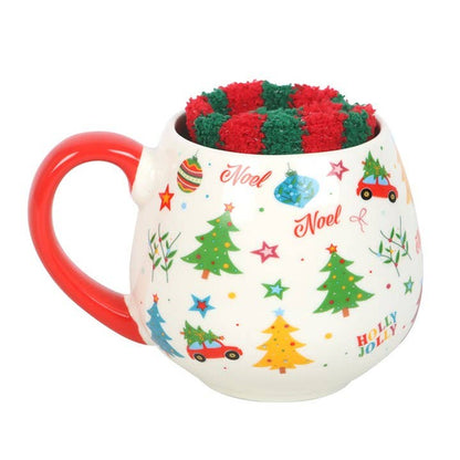 Ensemble de tasse et chaussettes imprimées de Noël nostalgique