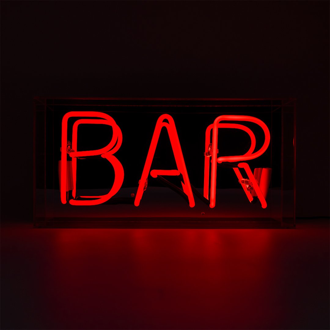 'Bar' Glass Neon Sign - RED