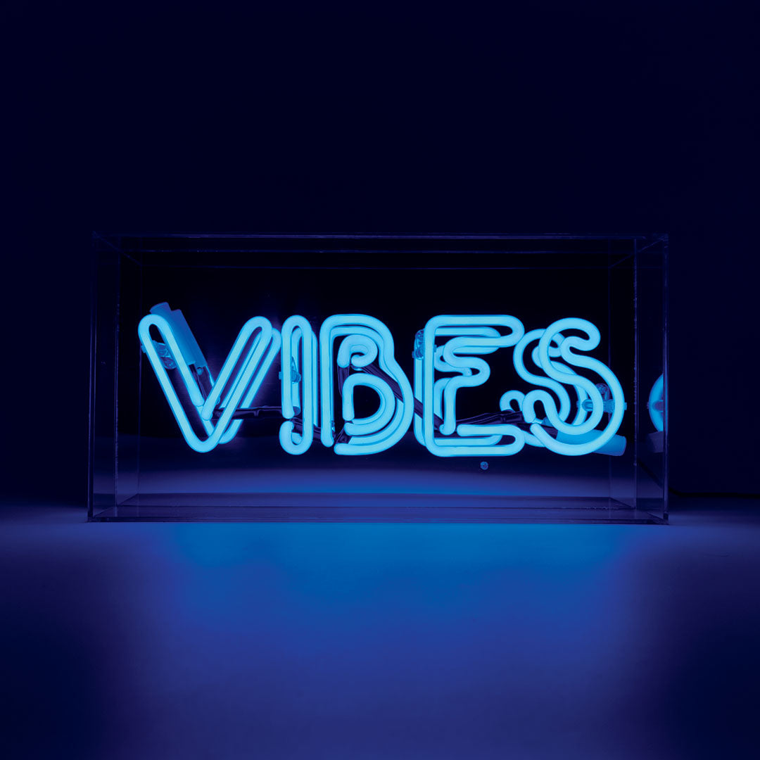 Neon Glass Box Sign 'Vibes