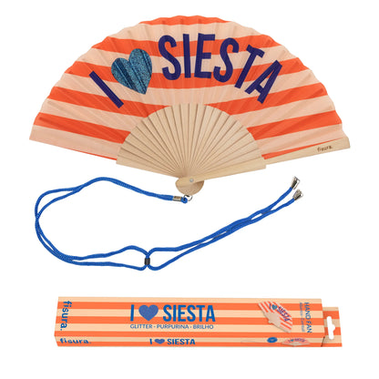 Éventail « I love siesta » Pailleté – Fisura