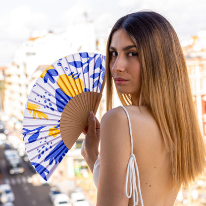 Éventail Fleurs Bleu et Jaune – Fisura – vue 4