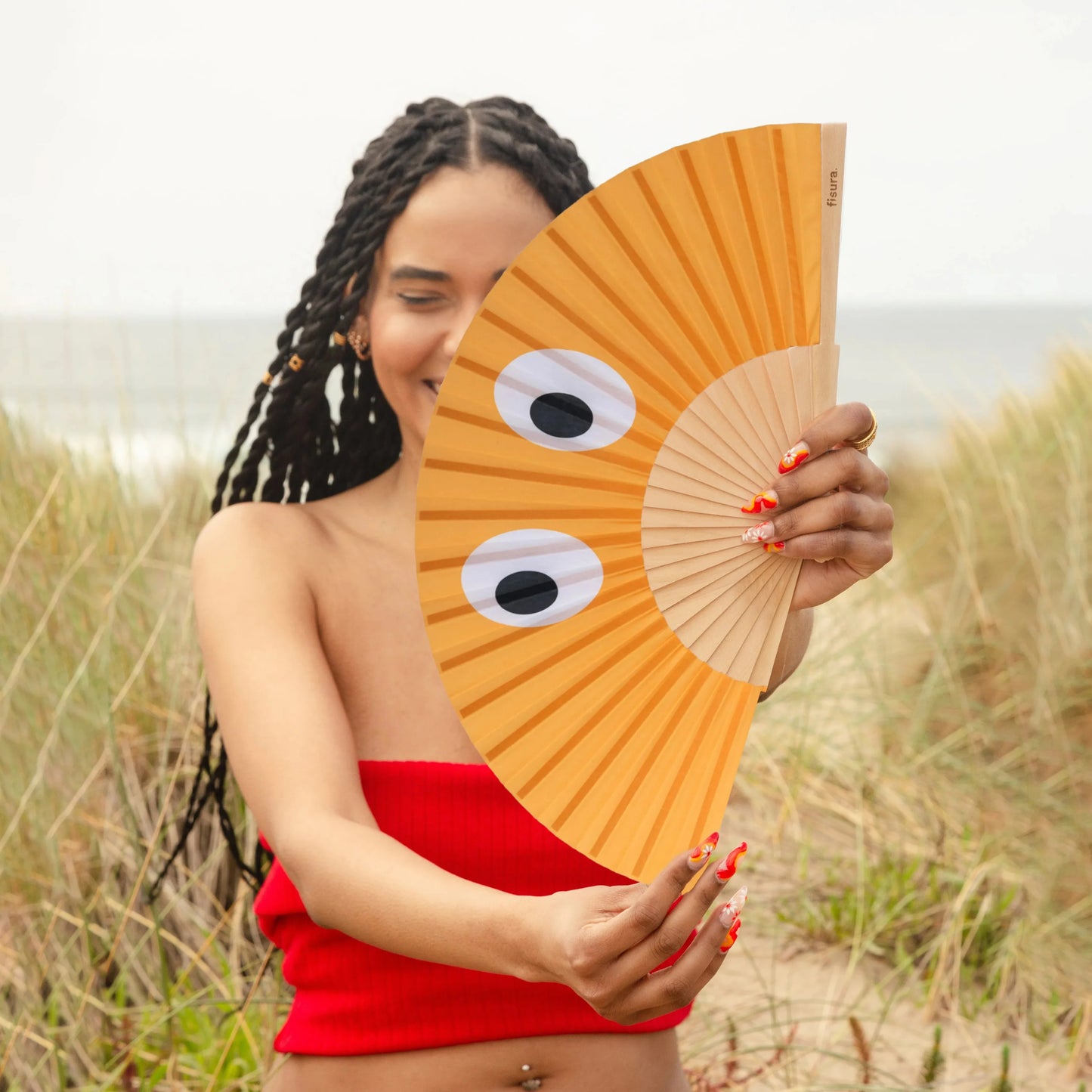Éventail Orange Imprimé Yeux – Fisura – vue 2