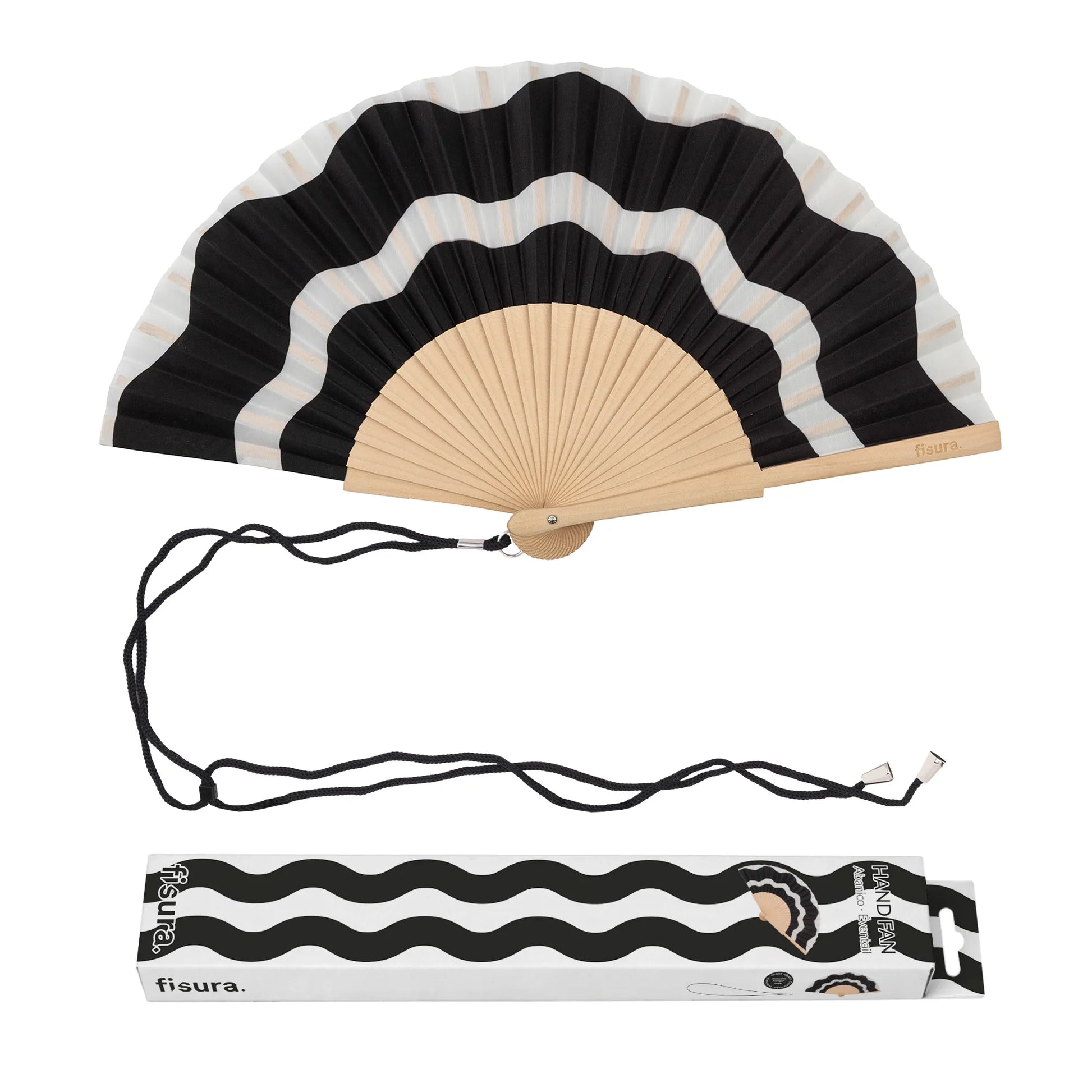 Éventail Imprimé Vagues Noir et Blanc – Fisura
