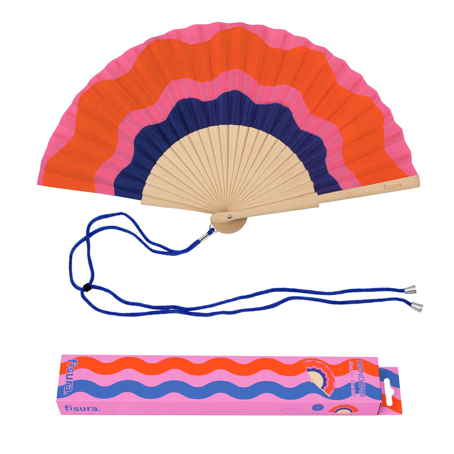 Éventail « Ondas » Rouge, Rose et Bleu – Fisura