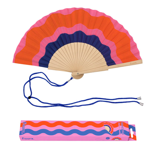 Éventail « Ondas » Rouge, Rose et Bleu – Fisura