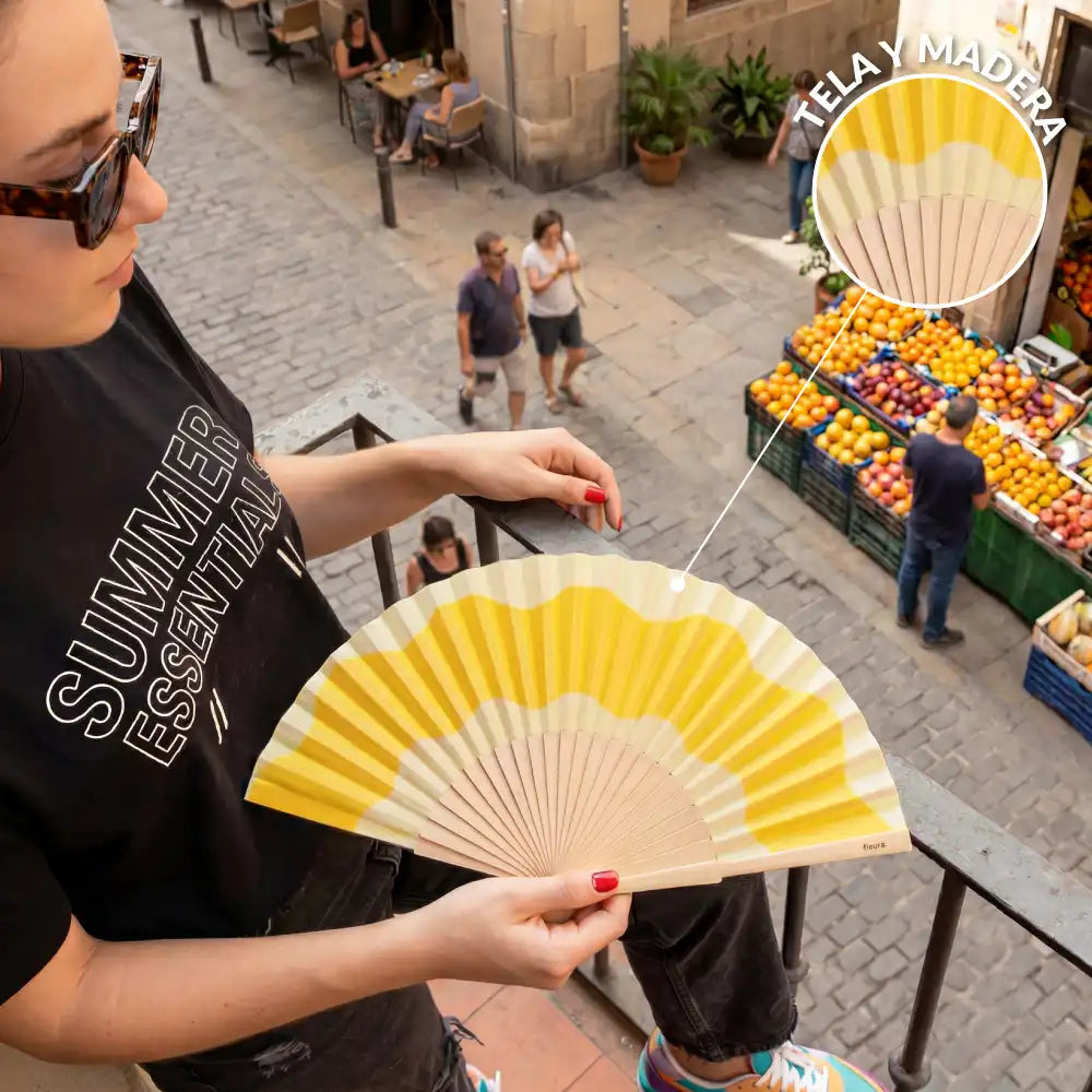 Éventail Imprimé Vagues Jaunes – Fisura – vue 4