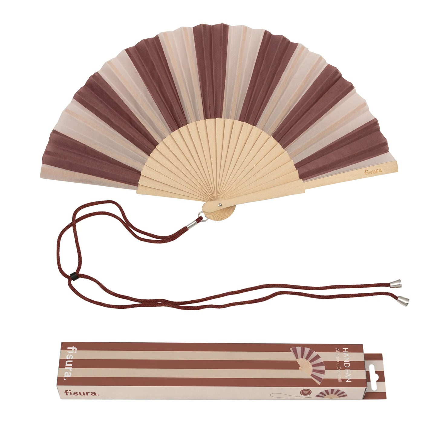 Éventail à Rayures Marron et Beige – Fisura