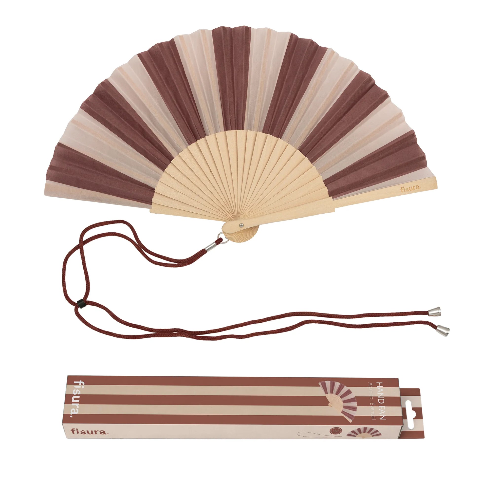 Éventail à Rayures Marron et Beige – Fisura