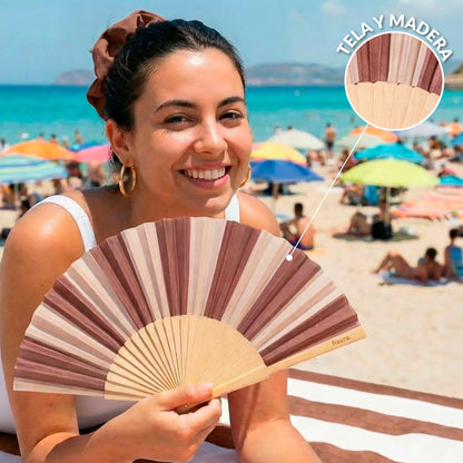 Éventail à Rayures Marron et Beige – Fisura – vue 4
