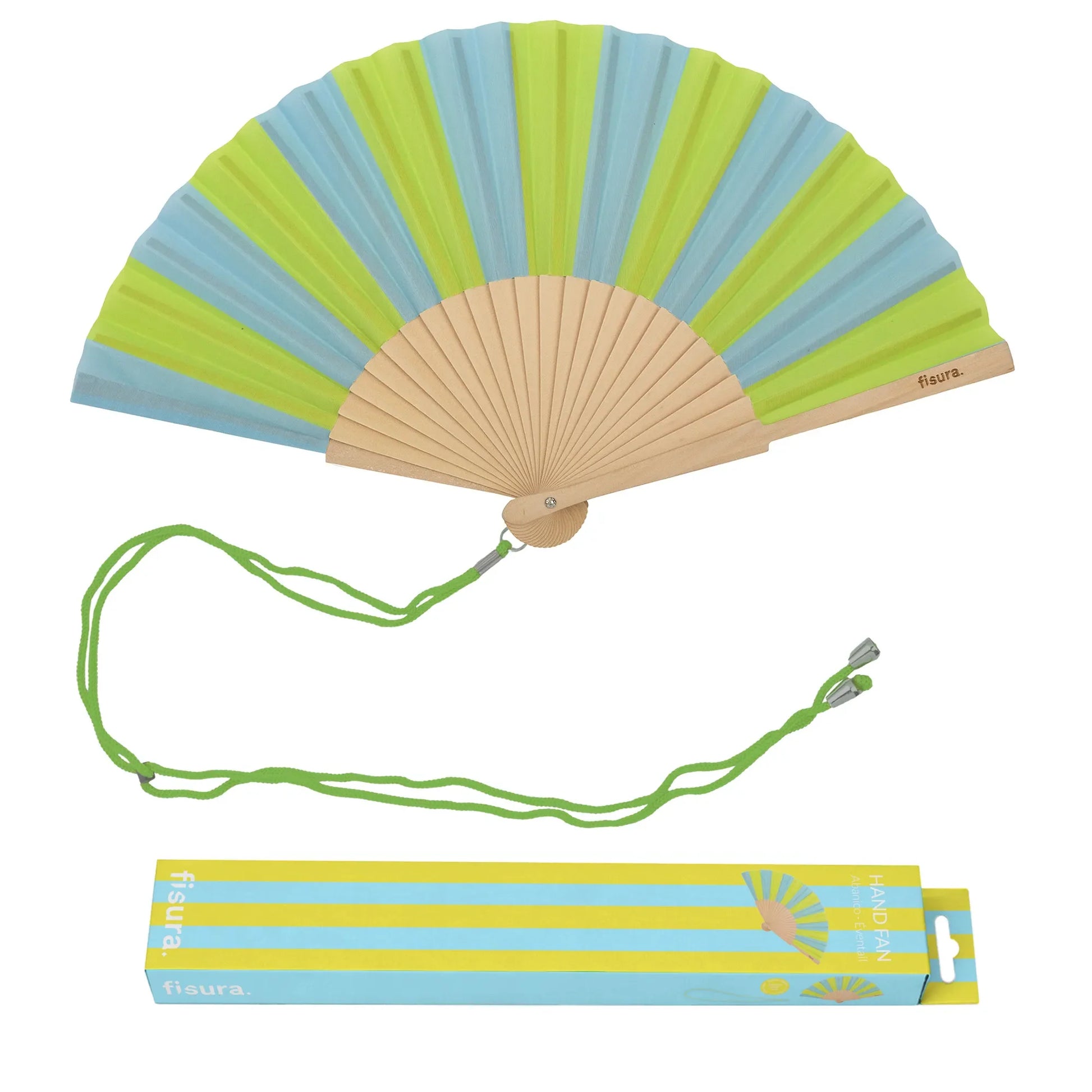 Éventail Vert et Bleu à Rayures – Fisura