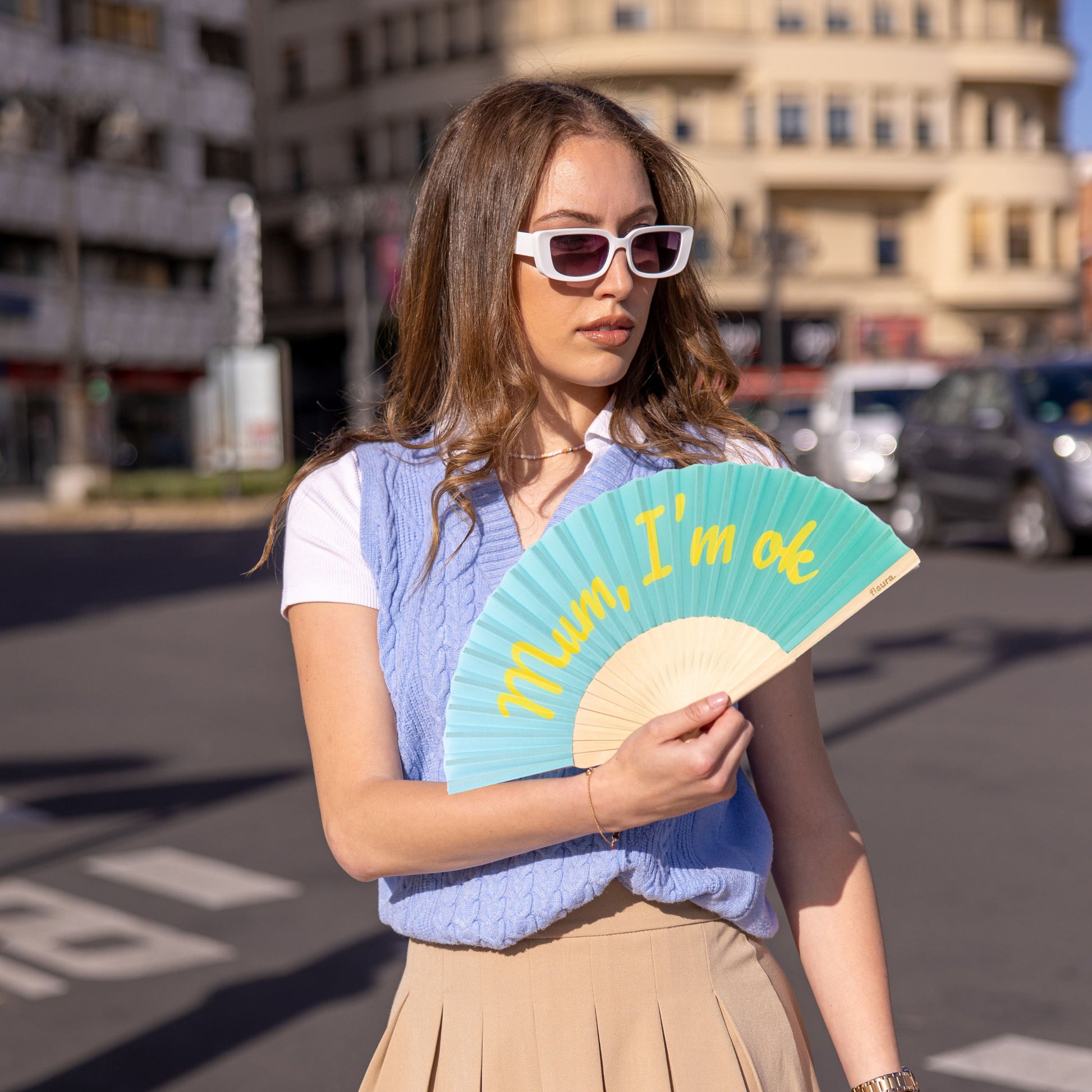 Éventail « Mum, I'm ok » Bleu – Fisura – vue 2