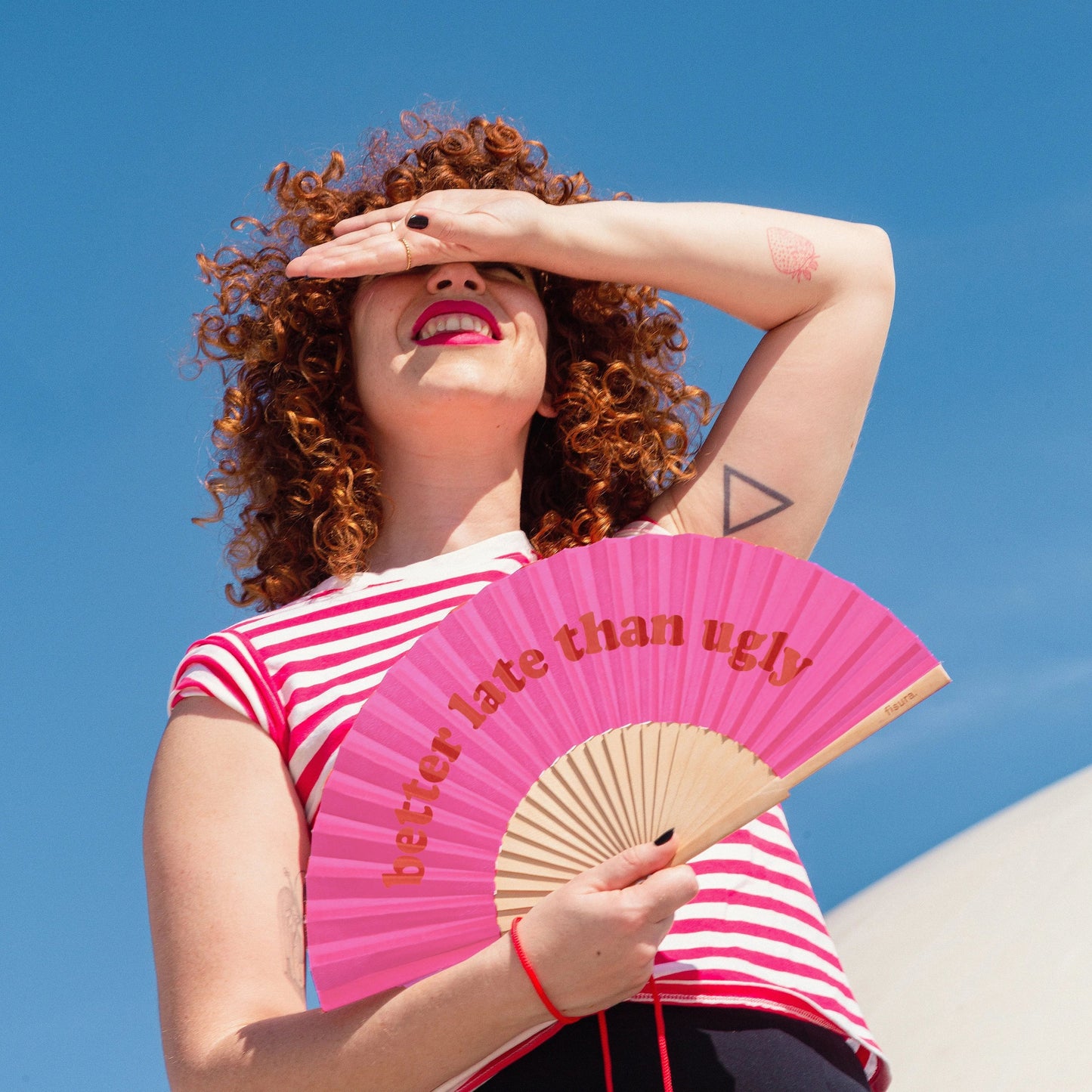 Éventail « Better late than ugly » Rose – Fisura – vue 2