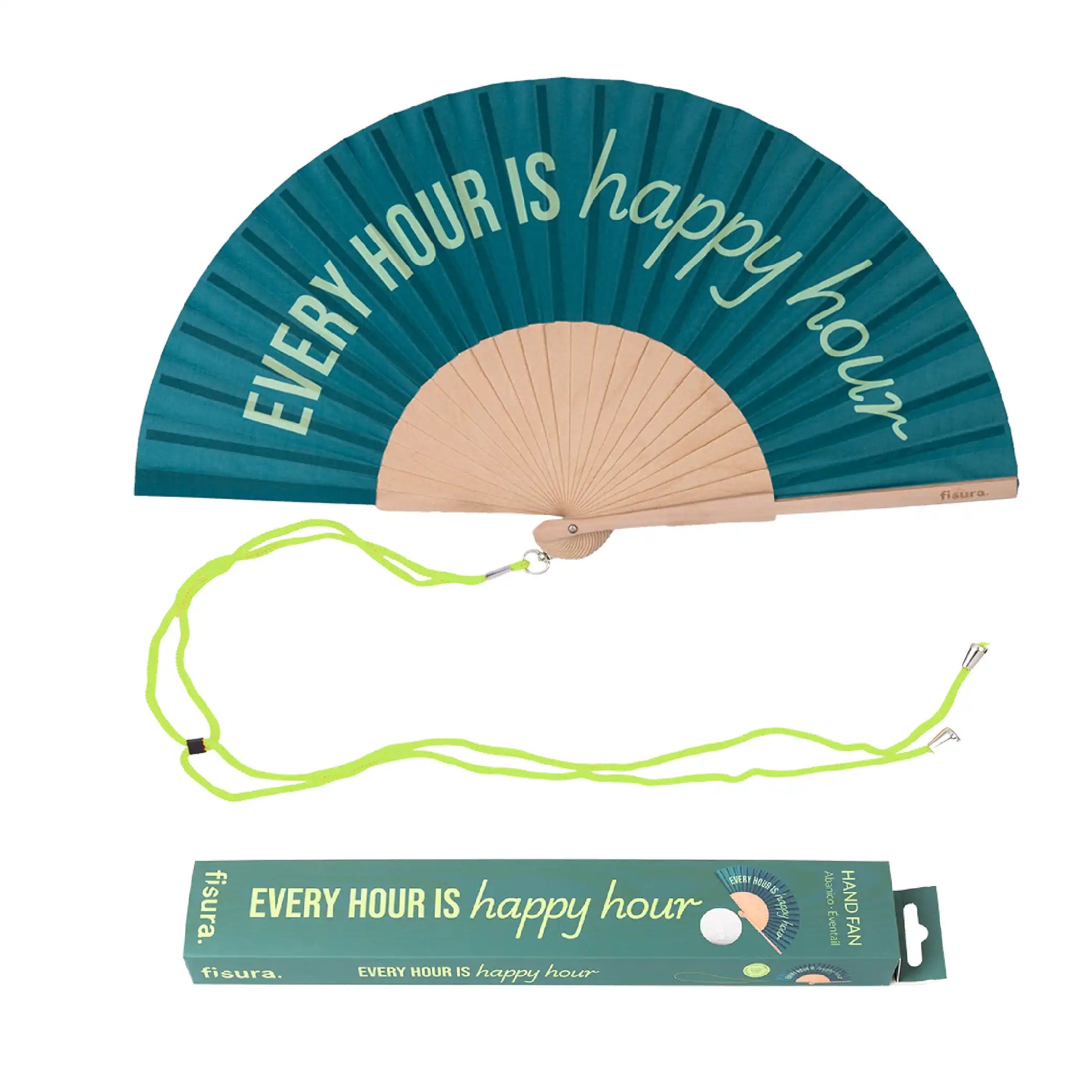 Éventail « Every hour is happy hour » Vert – Fisura