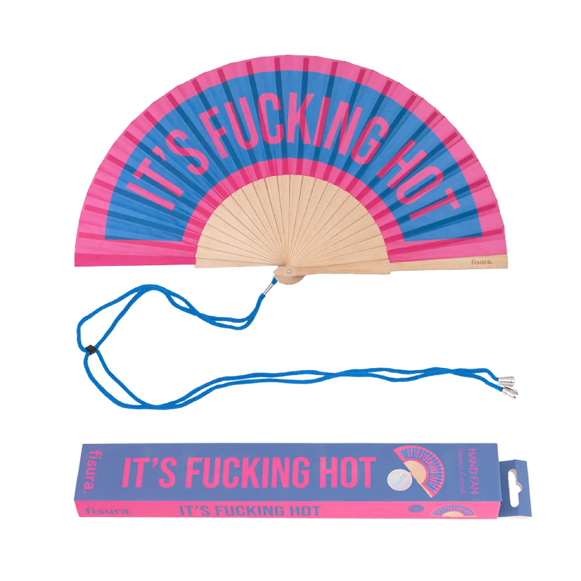 Éventail « It’s fucking hot » Bleu et Rose – Fisura