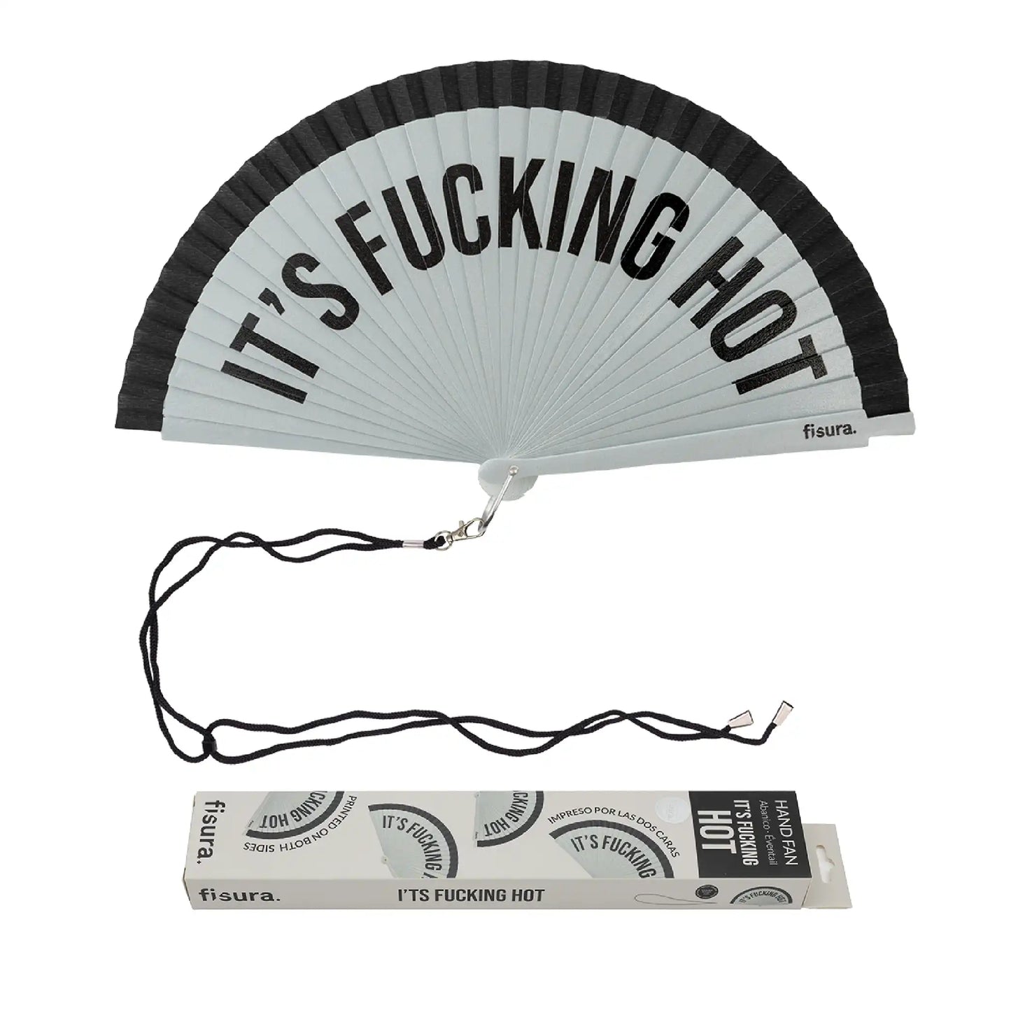 Éventail « It’s fucking hot » Gris et Noir – Fisura