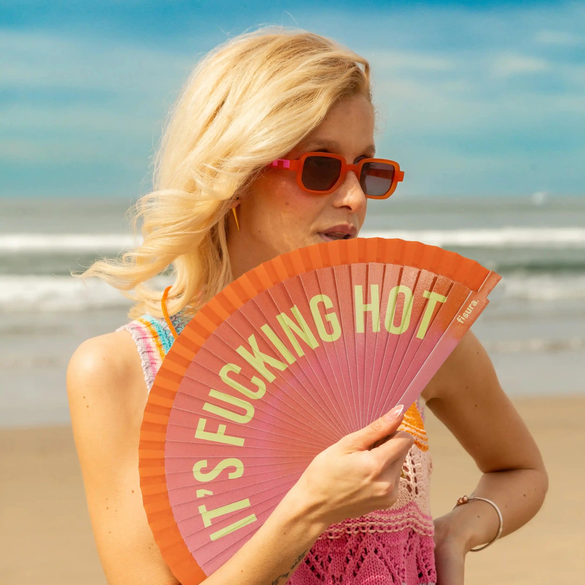 Éventail Imprimé « I'm fucking hot » Dégradé Orange – Fisura – vue 2