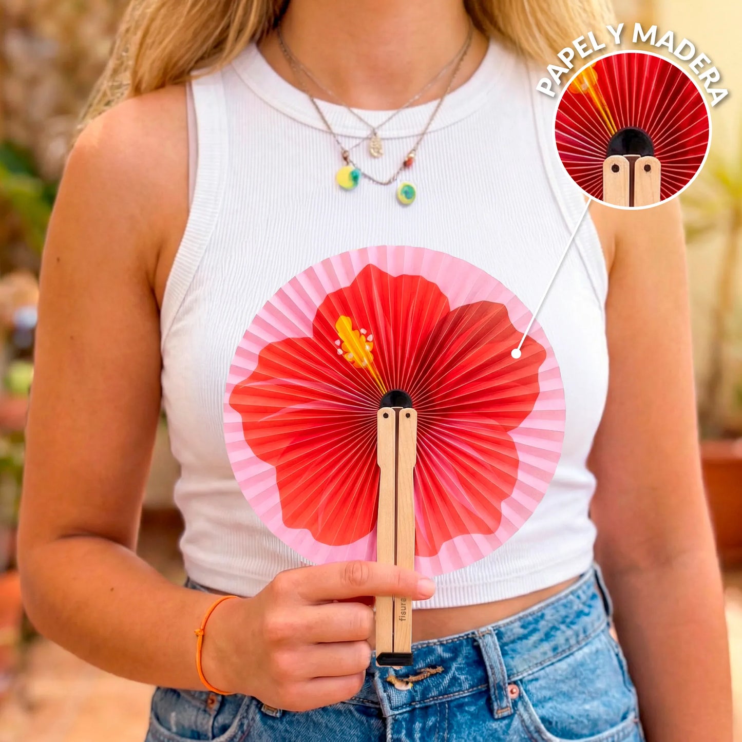 Éventail Pai Pai Imprimé Fleurs D'Hawaï – Fisura – vue 4
