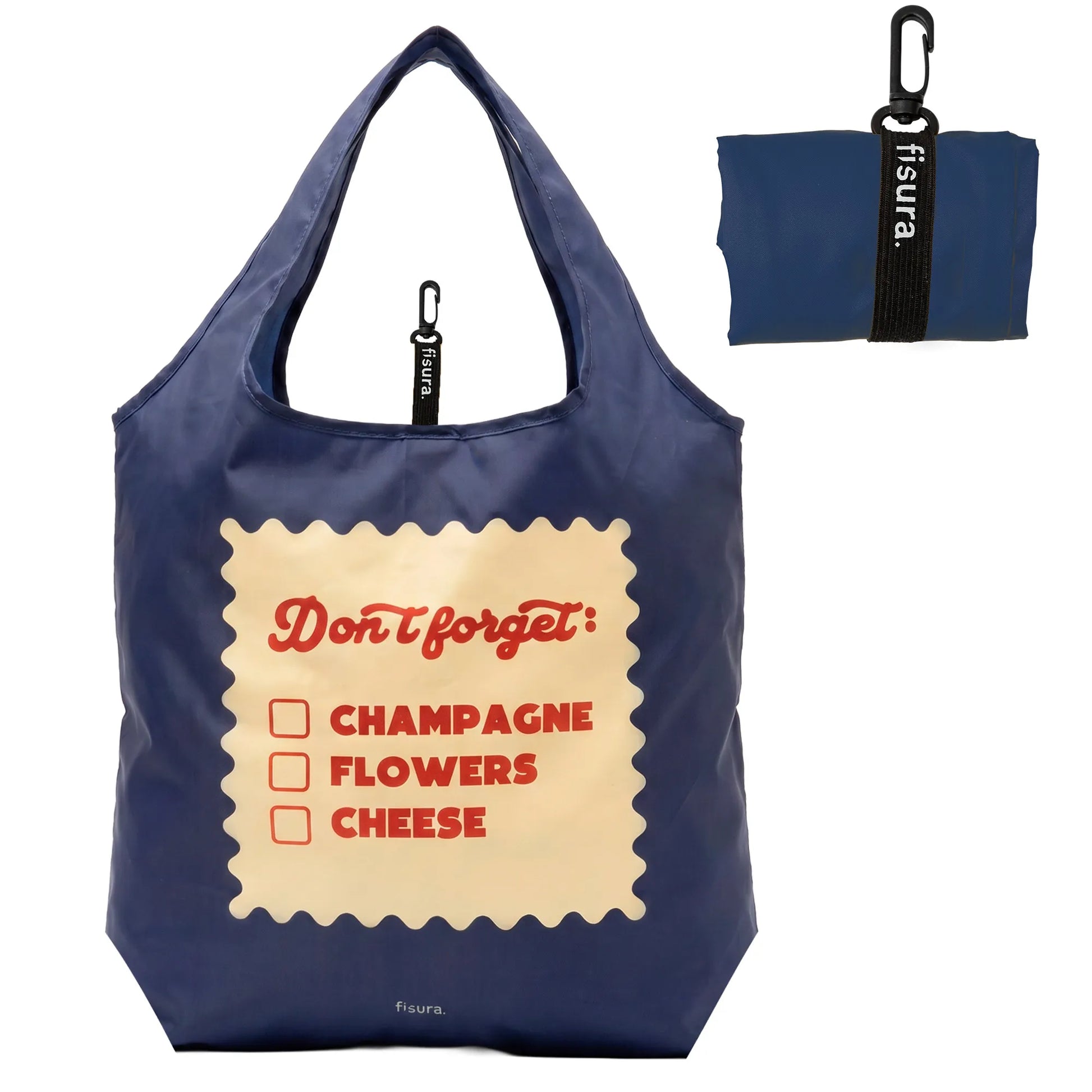 Sac de Courses Pliable « Don’t forget champagne, flowers, cheese » – Fisura