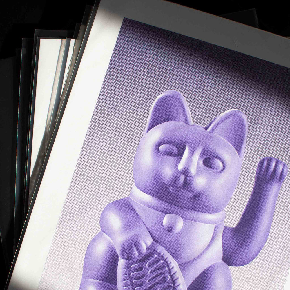 A3 Riso Print Lucky Lilac Cat