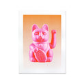 Lucky Cat Risograph Art Print A3 Pink