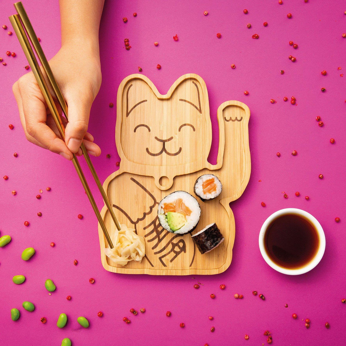 Lucky Cat Bamboo Plate