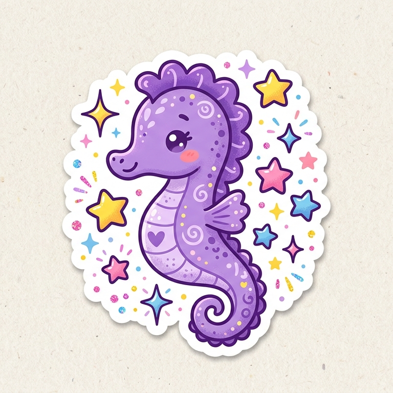 Autocollant Hippocampe Kawaii