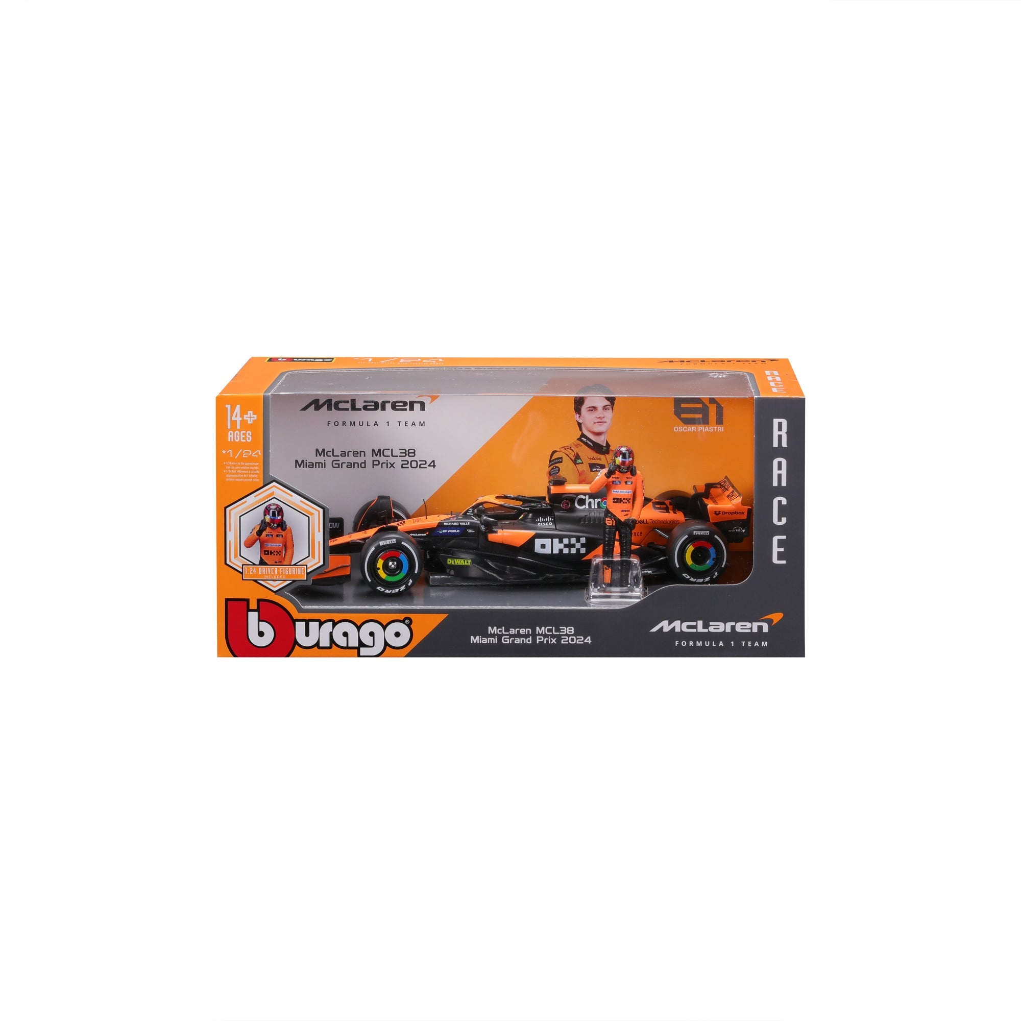 1:24 F1 MCLAREN MCL38 2024 WITH PIASTRI DRIVER FIGURE