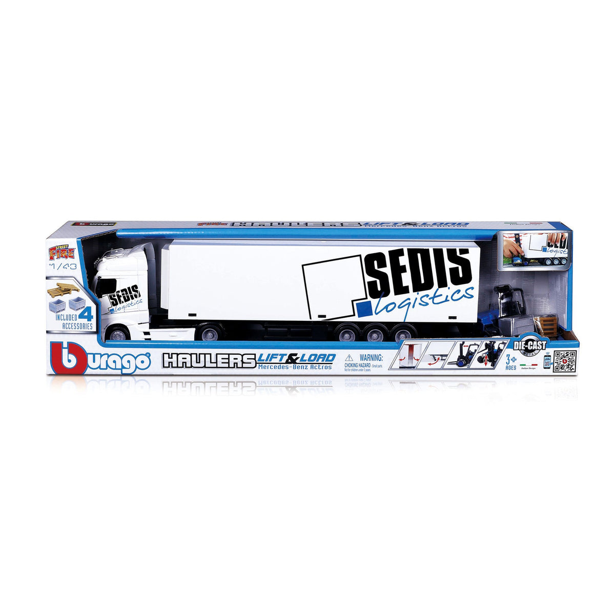 1:43 MB ACTROS STREET FIRE TRUCK TRANSPORTERS LIFT TRUCK AND LOADER WITH PALLETS
