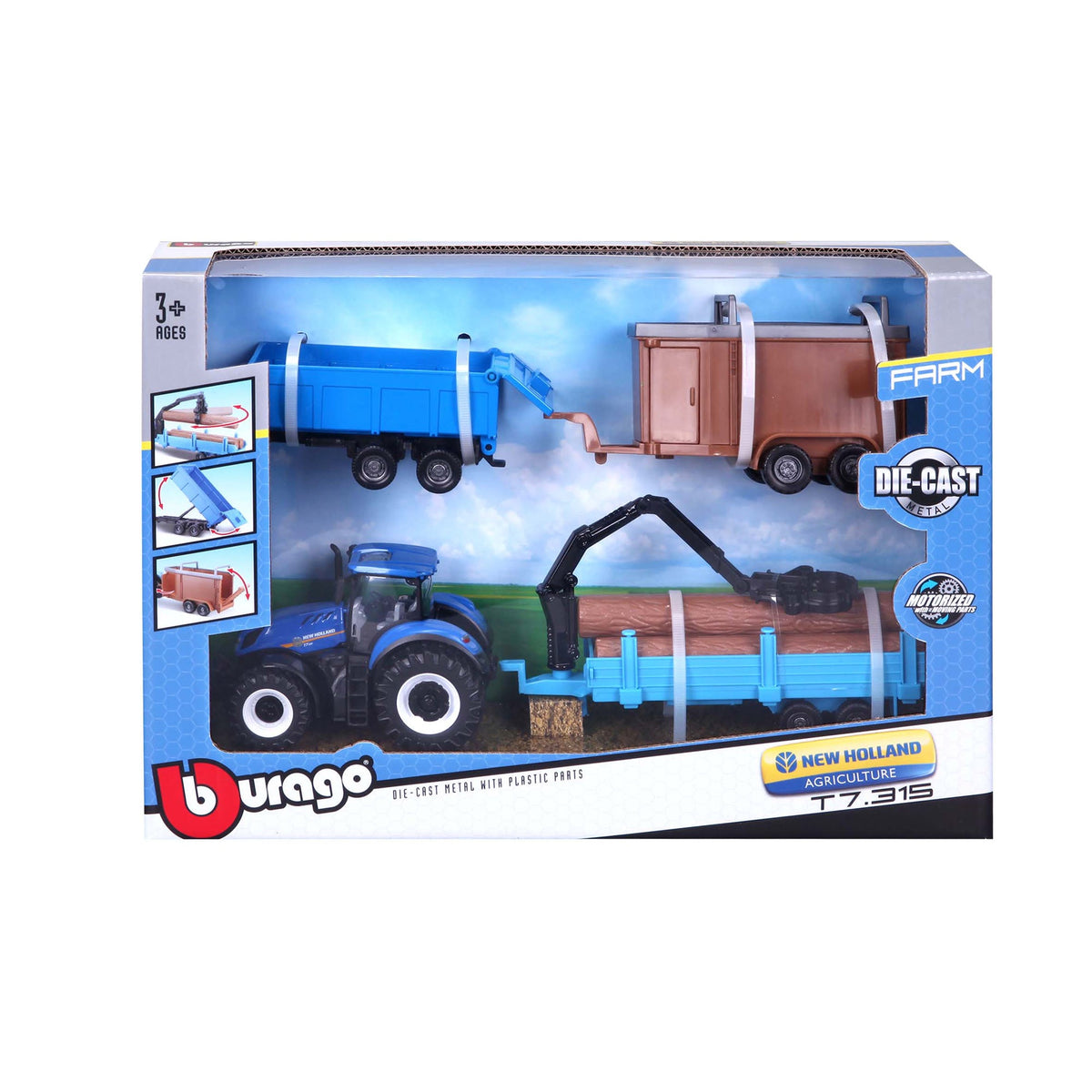 10 CM NEW HOLLAND T7.315 TRACTOR WITH 3 TRAILERS