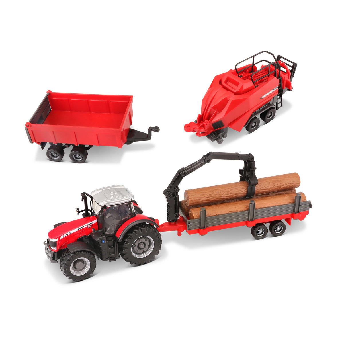 10 CM MASSEY FERGUSON 8740S TRACTOR WITH 3 TRAILERS
